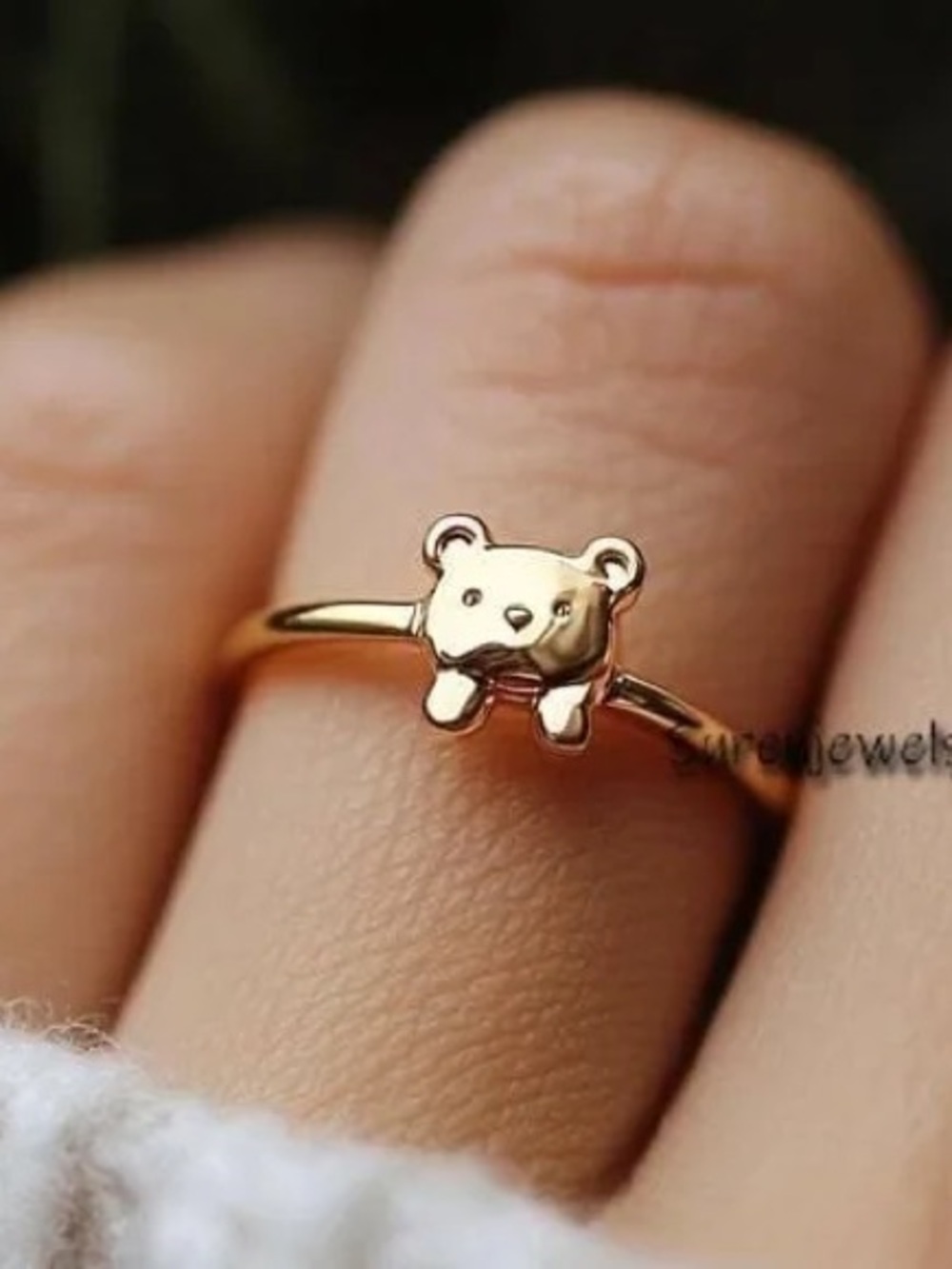 Gold-Tone Teddy Bear Ring - Cute Women's Jewelry